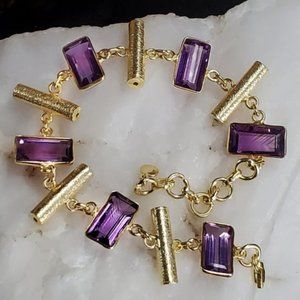 Fine Silversmith Sterling Silver 925/14k Gold Bracelet Amethyst Gemstone